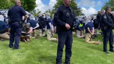 Patriot Front showed up at Pride event in Idaho in the back of an Uhaul truck and got arrested right away.