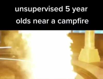 Unsupervised 5 year olds near a campfire
