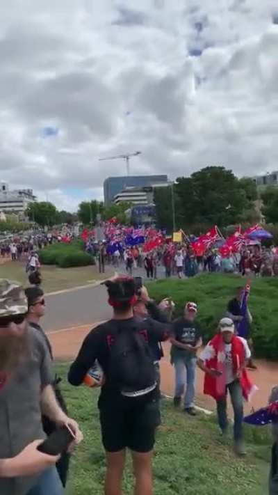 A tsunami of protesters, now inspired and resolved, is engulfing the streets of Canberra 🇦🇺 The freedom movement, stronger each day, is taking the world by storm. The people are mad, they&rsquo;re seeing through the lies, and they&rsquo;ll continue protesting until f