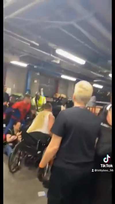 Fight becomes all out brawl in Britain's Asda Store. No one is spared, women, disabled, old people, just insane hooligan violence what is happening in Britain??!