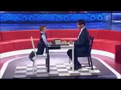 Russian TV host unnecessarily strikes fear in the heart of a five year old chess prodigy