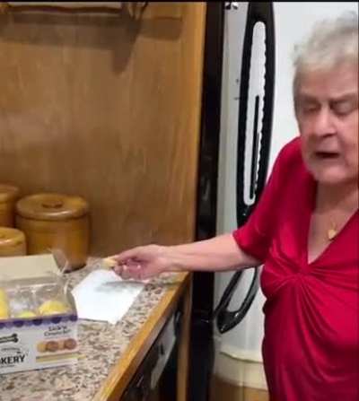 Granny eats dog treats