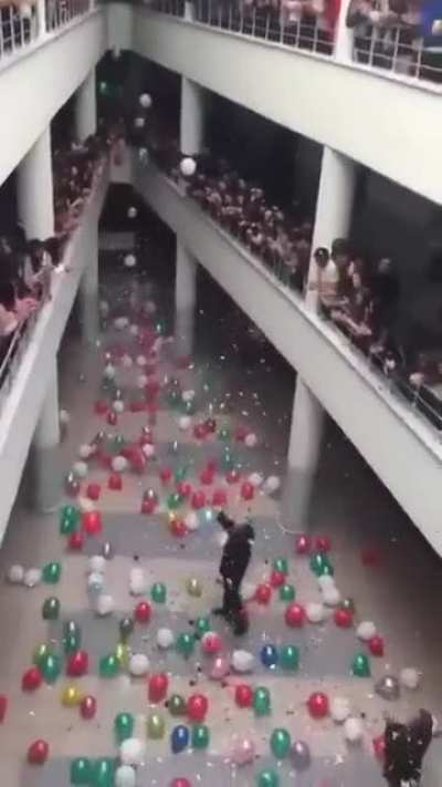 Turkish high school students welcoming their teacher who became cancer free.