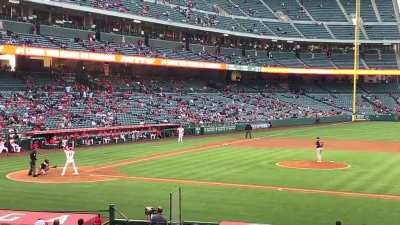 My view of Ohtani&rsquo;s home run swing in the first inning