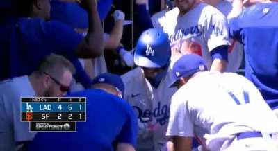 The Dodgers clubhouse with an interesting celebration