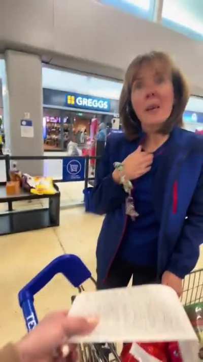 A mother isn’t happy after being stopped by a Tesco worker in the UK after shopping.