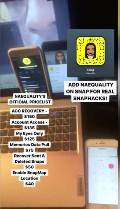Y&rsquo;all here need a hacker? Add @naequality on Snapchat to order hacks for social media like account access , recovery, my eyes only , memories pulling and more! Telegram Group link in the comments below!