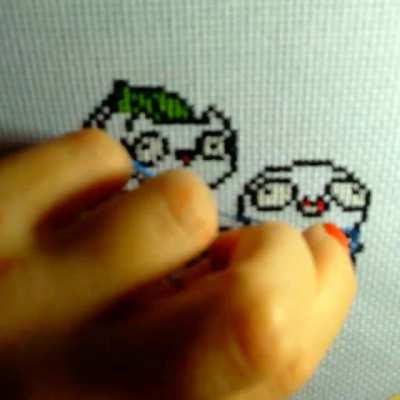 Timelapse cross-stitching. Derpy Pokemon, stitched by me