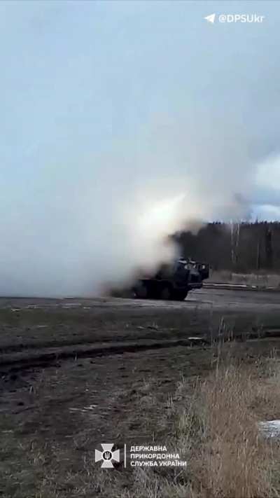 Border guards of the "Steel Border" brigade fire at Russian positions with "RM-70 Vampire" 122mm MLRS (Published on 28/February/2024)