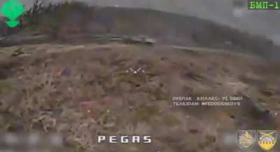 92th OShBr destroy a Russian BMP-1 with FPV drone, big explosion