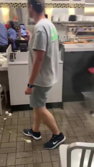 The way this Waffle House employee deflects that chair is something else! This is some straight up WWE style stuff right here!