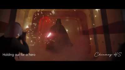 Darth Vader hallway scene but I plays "Holding Out For A Hero".