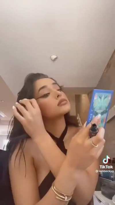 Becky G Looking Cute While Putting On Makeup