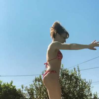 Ruth Connell (Supernatural) on a trampoline