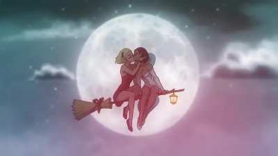 Witches' moonlit kiss on a broomstick [original]