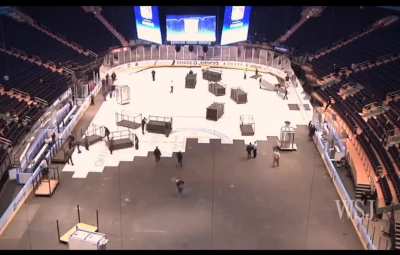 Basketball court to Ice Rink in same day.