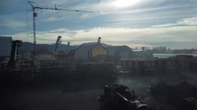 Aftermath of massive fire that took place the morning of November 17, 2021, at Fraserway RV&rsquo;s Rental facility. Abbotsford BC North Parallel Road