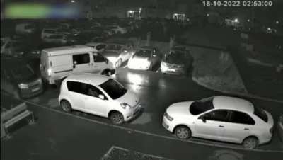 Twenty-two year old driver crashed seven times into cars in a parking lot while trying to park.