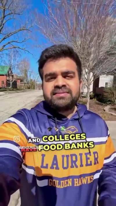 International student shares how he saves hundreds of bucks every month by getting "free food" from food banks. He says,"You can take as much as you want."