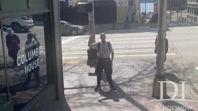 A man with a blade chases Seattle journalist Choe Show around downtown after he filmed some of the open-air drug abuse. The man threatens to kill him and hurls racist insults.