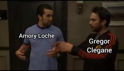 Amory and Gregor discussing how to follow Tywin's vague orders regarding Elia and her children during the sack of Kings Landing (colourised 283 ac):