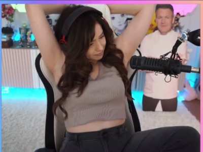 She really likes to show her midriff every time she stretches and she covers up roll at the end