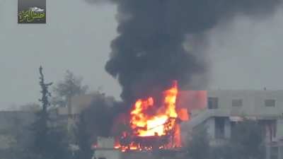 FSA "Army of Glory" fighters hit a regime T-55 with a TOW resulting a large explosion. 2017/11/06