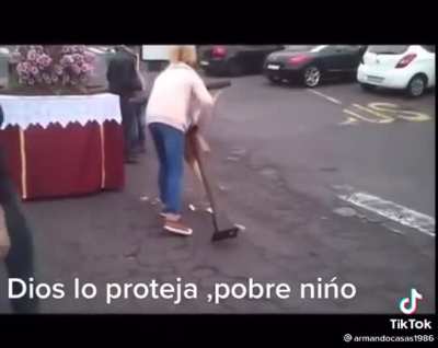 Child is hit by the cross