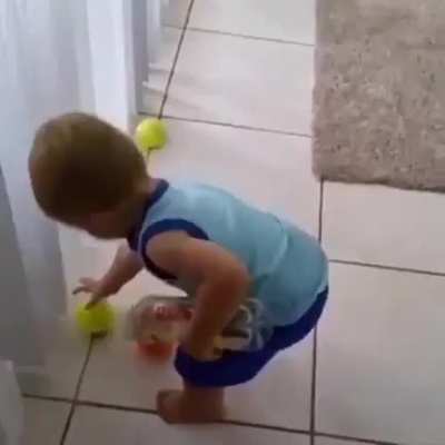 Putting the tennis balls away