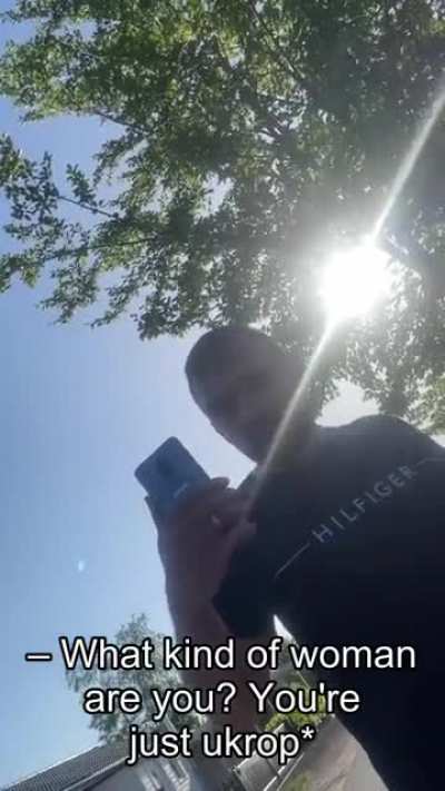Russian nazi attacks Ukrainian refugee in Germany over "Slava Ukraine". Make him famous.