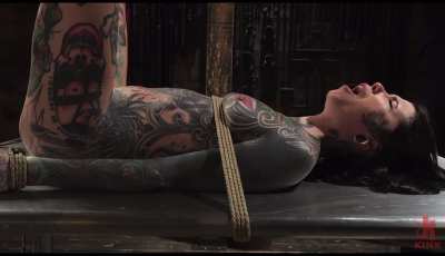 Tied, cropped, then fucked with a dildo