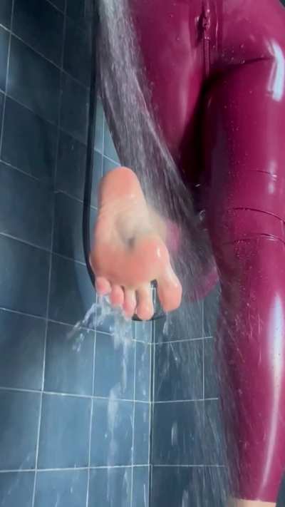 Showering wearing latex