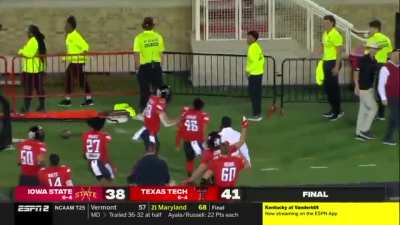 Texas Tech kicker Jonathan Garibay drills a 62-yard field goal to upset Iowa State with no time left