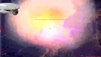 Two Russian BM-21 Grad MLRS are destroyed in a huge explosion after being hit by Ukrainian artillery targeted with a Shark drone (Kreminna front)