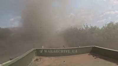 Combat operation footage from the outside of a Ukraine M2 Bradley while under fire from Russian artillery and FPV quads.