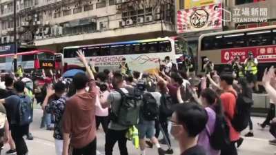 Despite huge police presence, protesters have managed to conduct a march on Nathan Road, shouting "HK independence is the only way out" and gesturing "5 demands not 1 less". [Stand News Live]