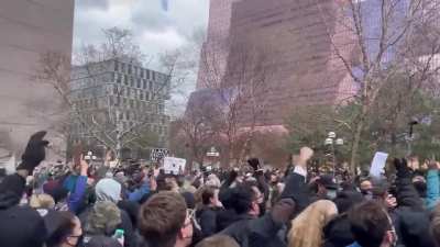 "All three counts!" people chanted outside the courthouse in Minneapolis after Derek Chauvin was found guilty on all charges