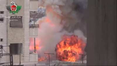 Rebel group, Lions of God, claim the destruction of an SAA tank in Jobar, Damascus - 3/19/2013