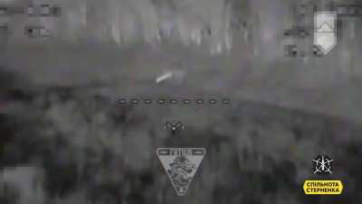 Night-time footage provided by the Ukrainian "Fatum" drone group showing attacks on Russian supply trucks and artillery.