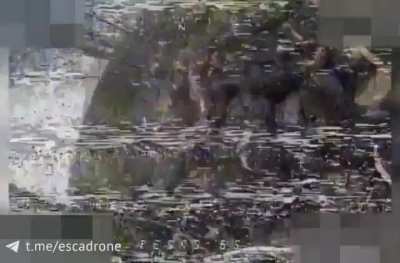 Footage of a Ukrainian FPV quad flying into a pile of Russian anti-tank mines.