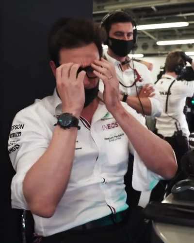 Toto Wolff's changing emotions at the restart as Hamilton overtakes Perez but locks up going into turn 1