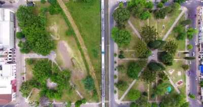 Plaza Iraola y FFCC Roca, Tolosa, Buenos Aires.