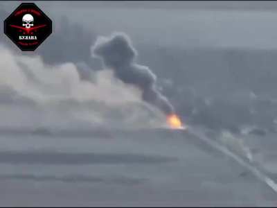 A lone Russian tank driving behind the lines is spotted and a Ukrainian FPV quad is sent out to attack it.