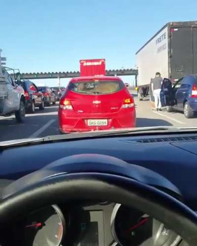 Car hits stationary truck plus a cow in a trunk's car ahead