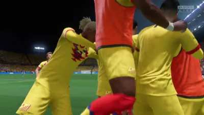 I just realised Messi has his own late goal celebration. They even included some pitch invaders trying to get to him