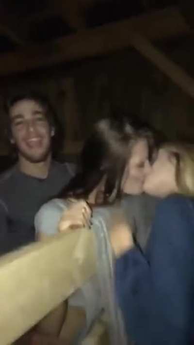 Kissing her best friend while she's getting fucked outdoor