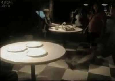 The way he kicks the vase