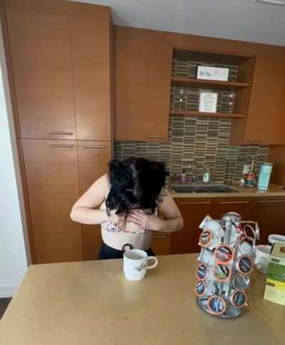 Proud of her boobs