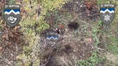 Russian soldier in dugout is concussed by grenade, flanked and killed by small arms fire by the Ukrainian 108th Battalion of the 10th Mountain Assault Brigade. Donetsk. 2022