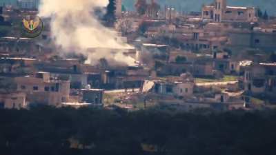 NLF ATGM strike on what appears to be a Syrian Army 2S1 Gvozdika howitzer - Hazarin Axis, Idlib - 3/1/2020